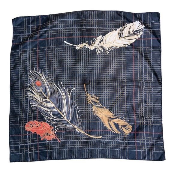 VINTAGE feathers black square scarf - Picture 1 of 7